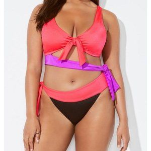 Ashley Graham Monokini Cut Out Wrap One Piece Swimsuit Black Coral Size 10